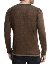 John Varvatos Mens Regular fit Long Sleeve Henley Shirt Medium Brown Solid