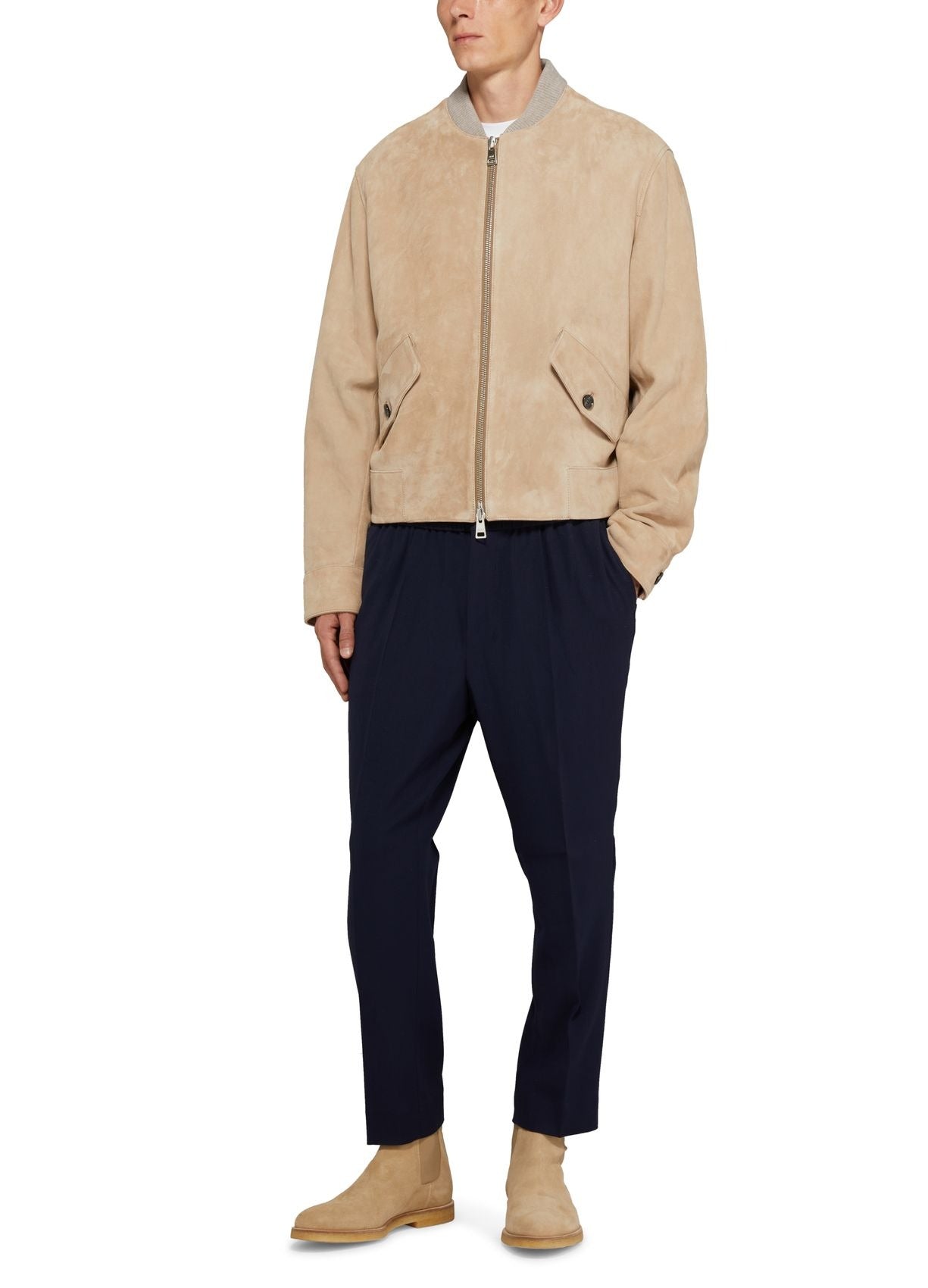 Ami Mens Suede Leather Bomber Jacket Medium Champagne Tan Ultra Soft