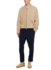 Ami Mens Suede Leather Bomber Jacket Medium Champagne Tan Ultra Soft