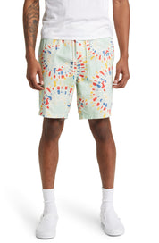 Scotch & Soda Mens Bermuda Shorts Medium Green Mint Flower Tye Dye Drawstring