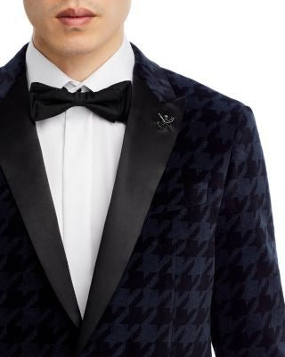 John Varvatos Star Usa Mens Velvet Dogtooth Slim Fit Sport Coat Blazer Grey 42R