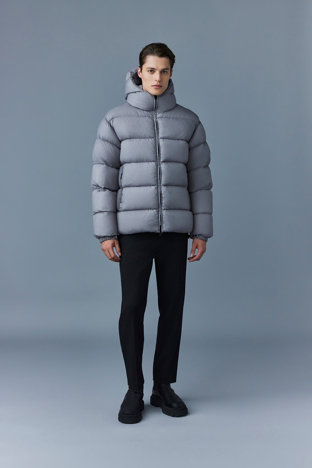 MACKAGE Mens Adelmo lc Nylon Quilted Hooded Down Jacket Light Grey Size 44