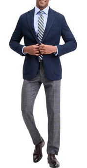 Michael Kors Mens Classic fit Sport Coat Blazer 50 L Blue Herringbone Stretch