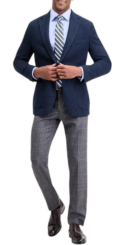 Michael Kors Mens Classic fit Sport Coat Blazer 50 L Blue Herringbone Stretch