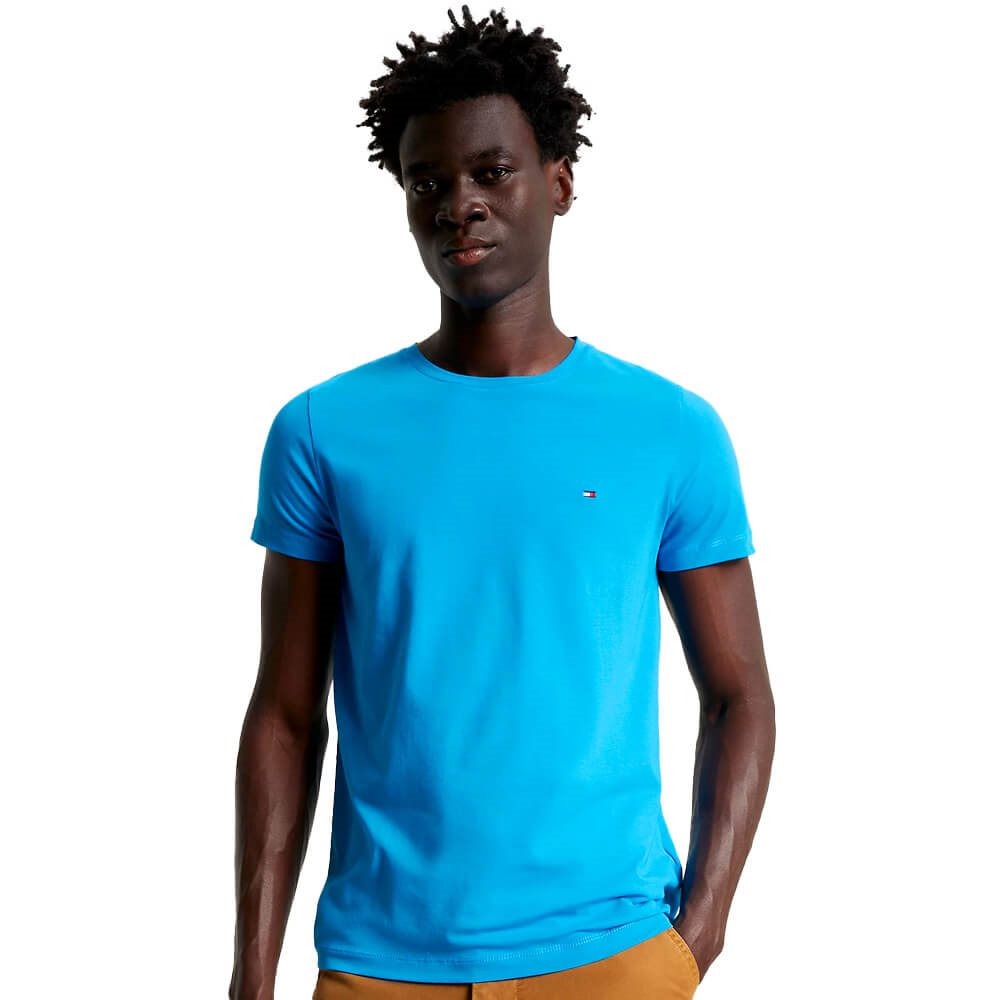 Tommy Hilfiger Mens Stretch Slim Fit Crewneck T Shirt Cerulean Aqua Medium