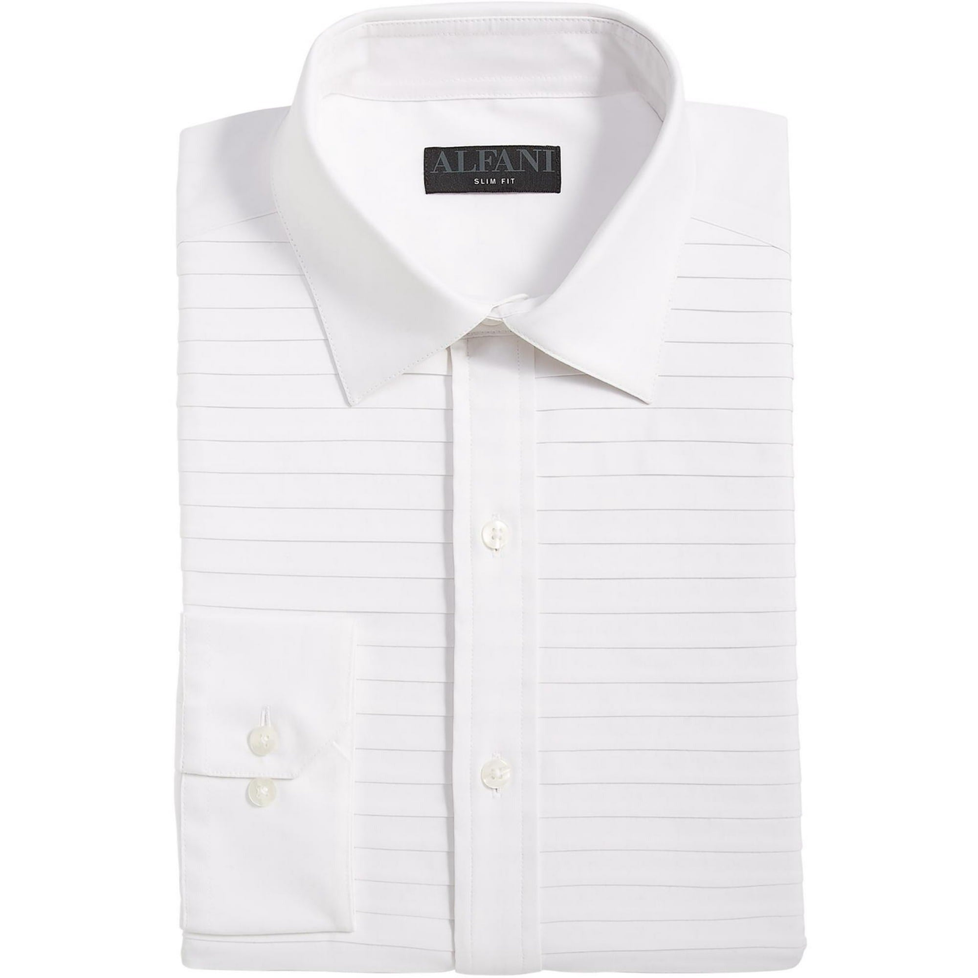 Alfani Mens Slim Fit Pleated Panel Button Down Dress Shirt White 15 15.5 34 35