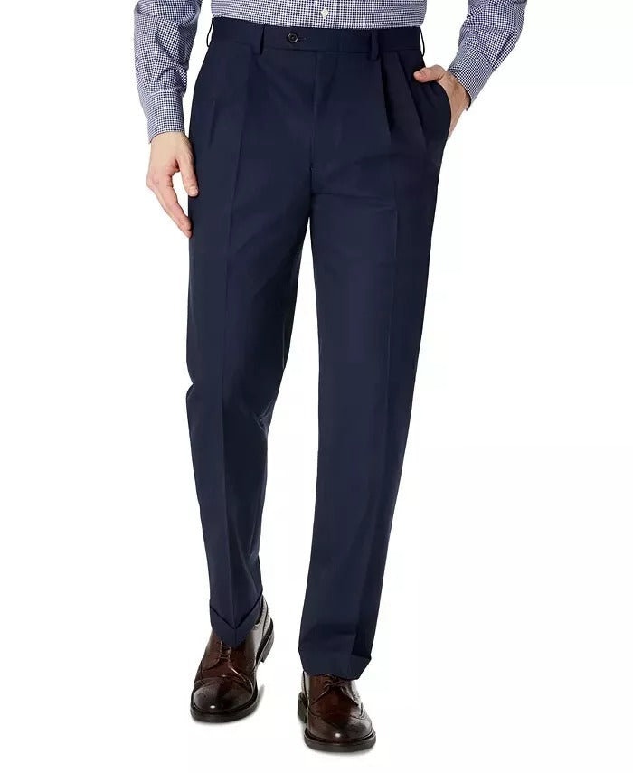 Lauren Ralph Lauren Men's Classic Fit Pleated Suit Dress Pants Navy Blue 34 x 32