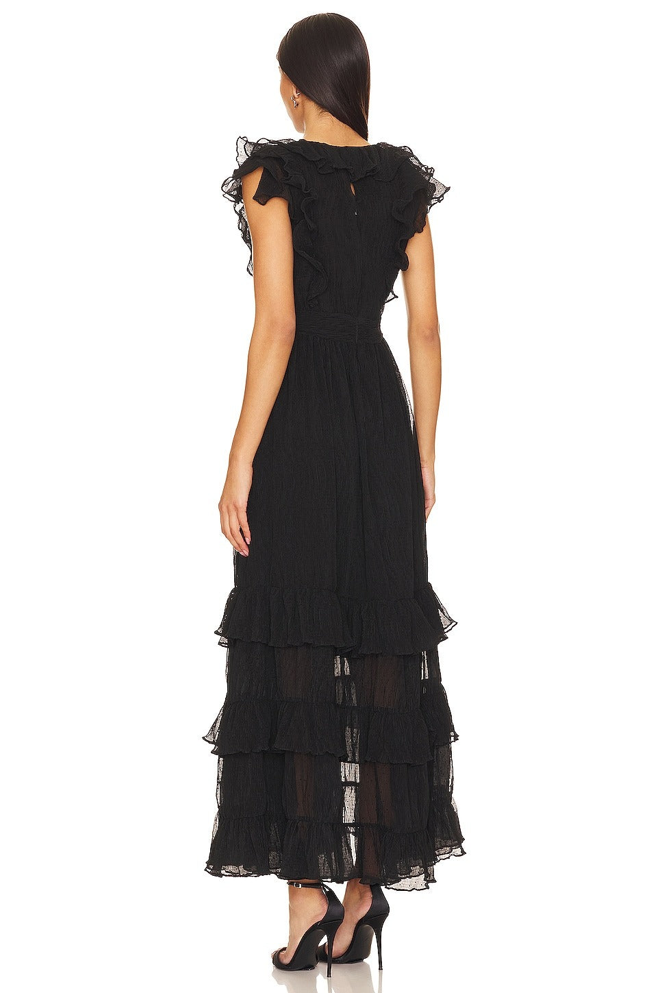 ASTR the Label Women's Tiara Tiered-Ruffled V-Neck Dress Size Medium Black