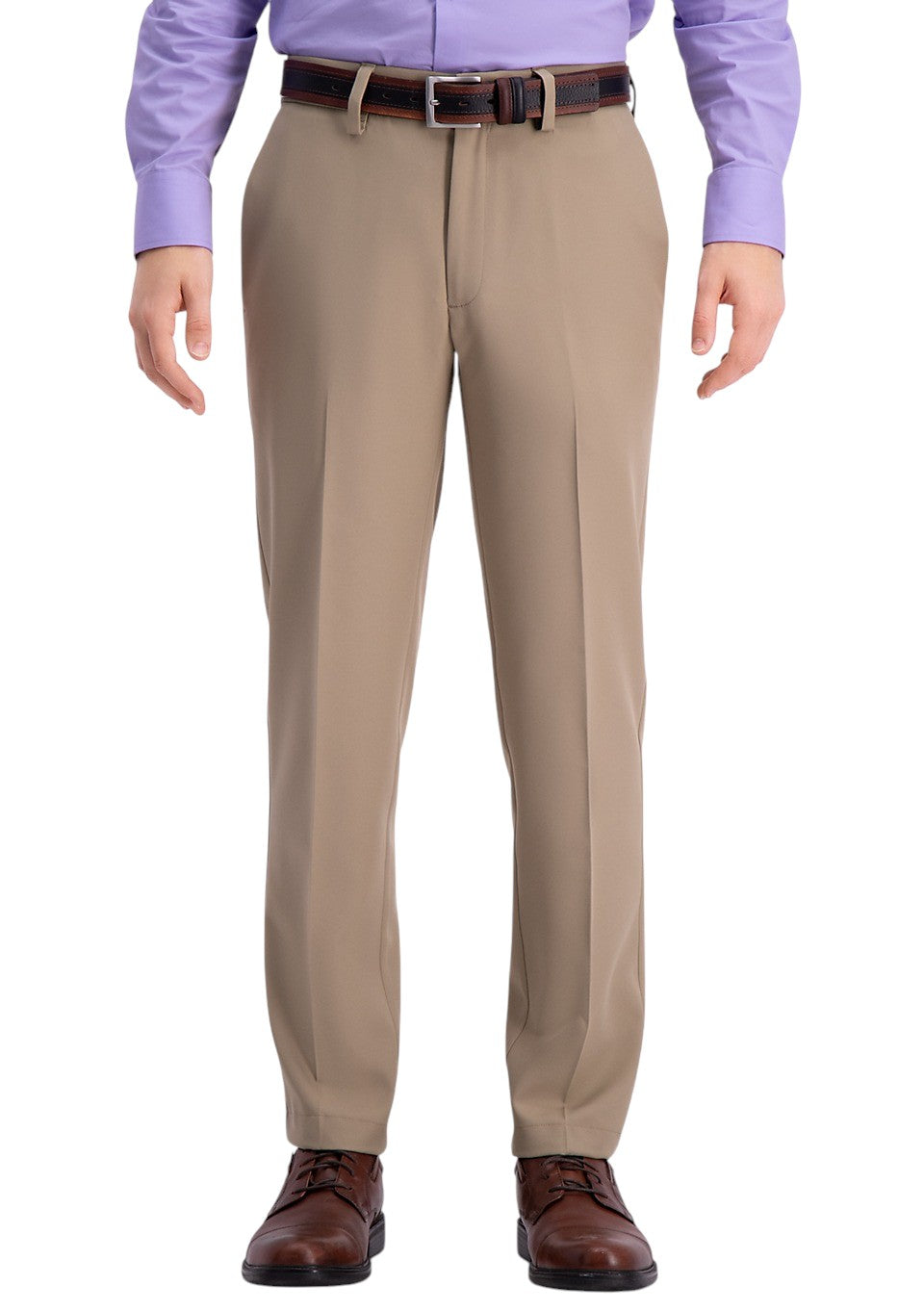 Haggar Mens Slim fit Cotton Dress Pants 32 / 30 Beige Solid