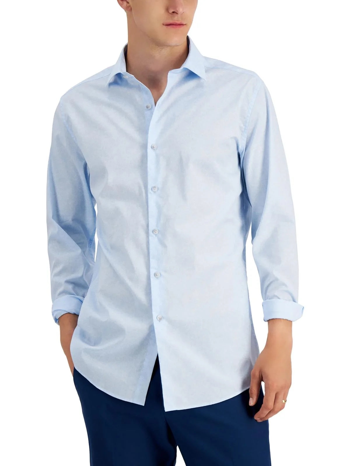 Bar III Mens Slim fit Long Sleeve Button-Up Shirt Large Blue