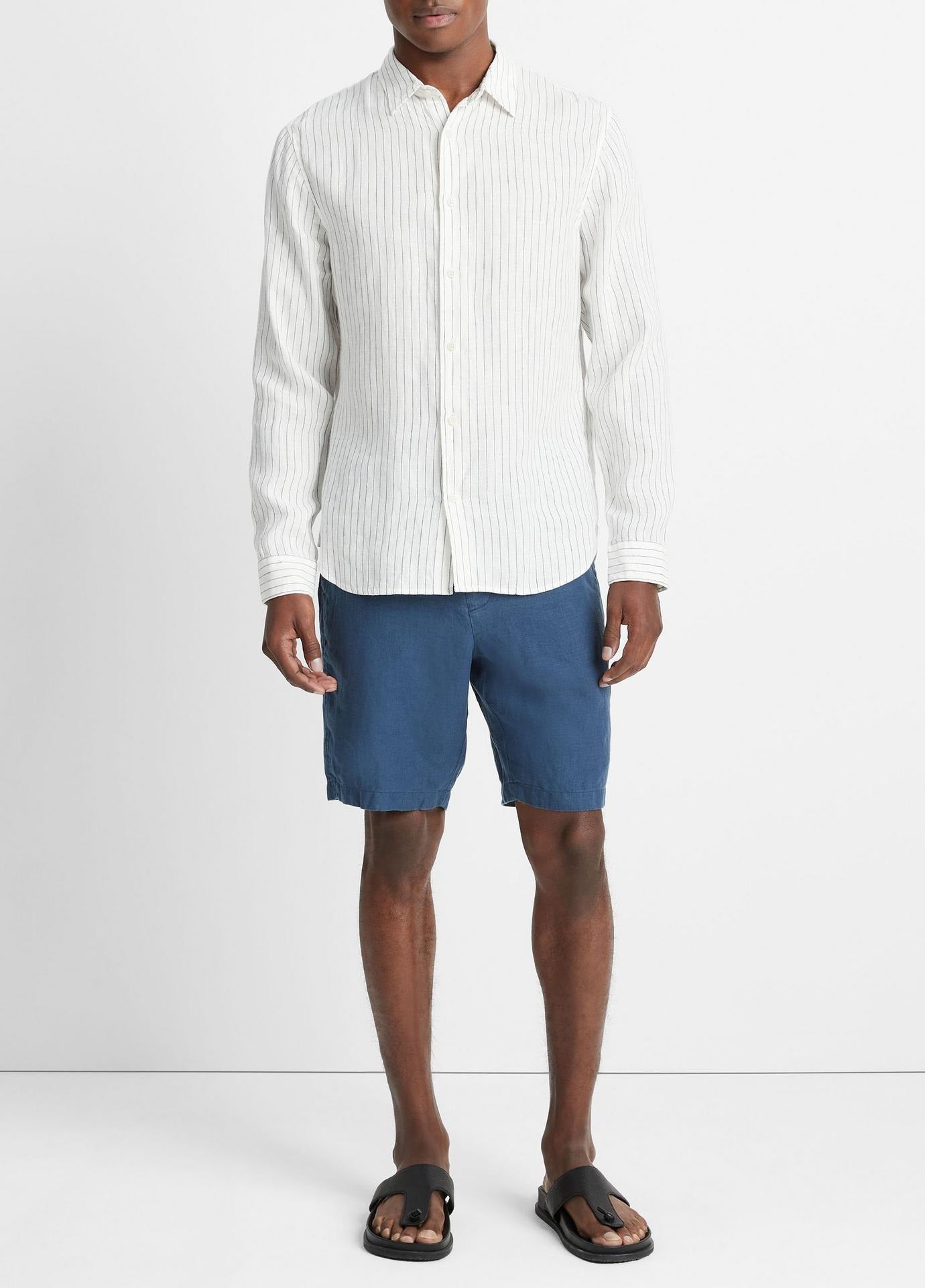 Vince Mens Classic fit Long Sleeve Button-Up Shirt Small White Striped