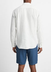 Vince Mens Classic fit Long Sleeve Button-Up Shirt Small White Striped