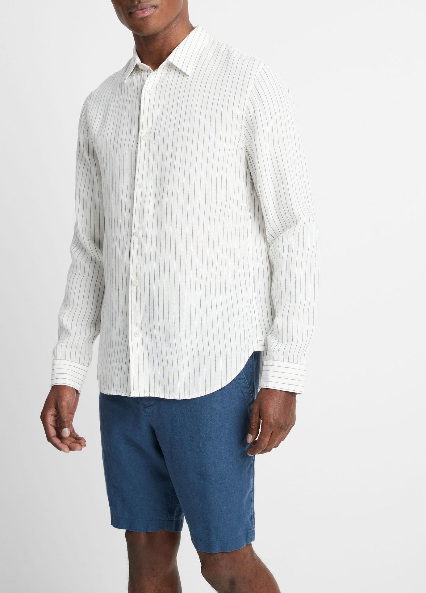 Vince Mens Classic fit Long Sleeve Button-Up Shirt Small White Striped