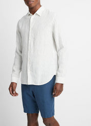 Vince Mens Classic fit Long Sleeve Button-Up Shirt Small White Striped