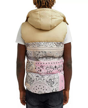 Reason Mens Paisley Puffer Vest Multi Color Tan Pink Medium