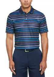 PGA TOUR Men's All Over Fine Line Polo Golf Shirt Small Navy Blue