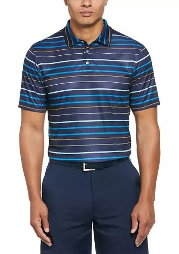 PGA TOUR Men's All Over Fine Line Polo Golf Shirt Small Navy Blue