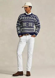 Polo Ralph Lauren Mens Snowflake Wool Blend Sweater Large Navy Blue White