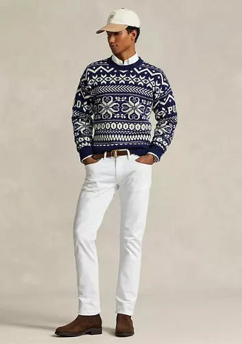 Polo Ralph Lauren Mens Snowflake Wool Blend Sweater Large Navy Blue White
