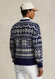 Polo Ralph Lauren Mens Snowflake Wool Blend Sweater Medium Navy Blue White