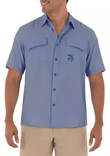 Guy Harvey Men's Short Sleeve Texture Gingham Performance Fishing Shirt Small