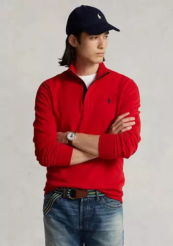 Polo Ralph Lauren Luxury Jersey Quarter-Zip Pullover Sweater Large Red