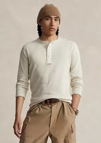 Polo Ralph Lauren Mens Waffle Knit Long Sleeve Henley T Shirt Small beige