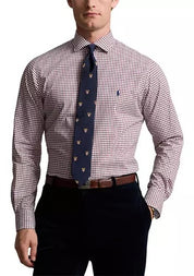 Polo Ralph Lauren Mens Classic Fit Checked Poplin Dress Shirt Large Red Check