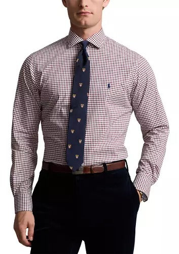 Polo Ralph Lauren Mens Classic Fit Checked Poplin Dress Shirt Large Red Check