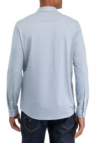 Michael Kors Mens Slim Fit Knit Performance Gingham Shirt Small Blue White