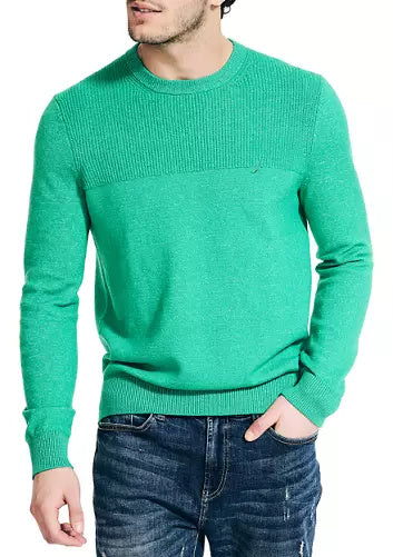 Nautica Mens Sustainably Crafted Textured Crew Neck Sweater Green Medium