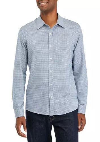 Michael Kors Mens Slim Fit Knit Performance Gingham Shirt Small Blue White