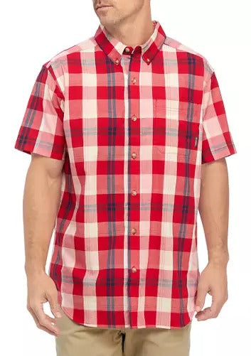 Columbia Men Regular fit Short Sleeve Button-Up Shirt Medium Red Plaid