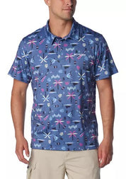 Columbia Men Regular fit Short Sleeve Polo Shirt XL Blue Floral Fishing