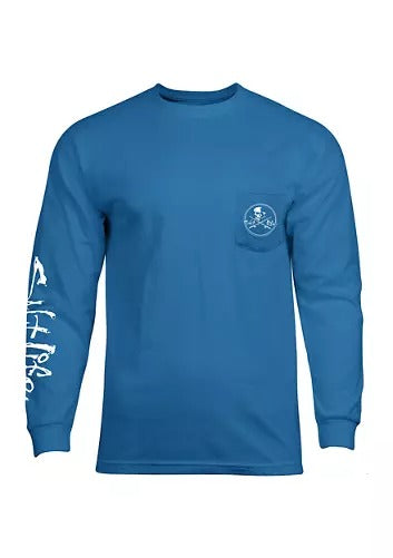 Salt Life Long Sleeve Skull and Pole Graphic T-Shirt Small Blue