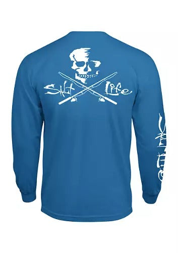 Salt Life Long Sleeve Skull and Pole Graphic T-Shirt Small Blue