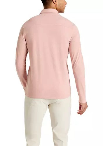 Kenneth Cole Men's 4-Way Stretch Long-Sleeve Polo Shirt Medium Pink Coral
