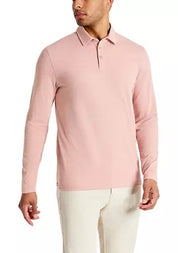 Kenneth Cole Men's 4-Way Stretch Long-Sleeve Polo Shirt Medium Pink Coral