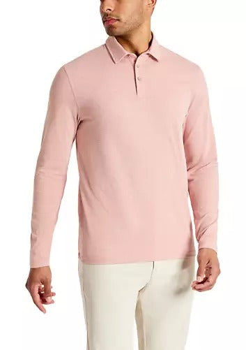 Kenneth Cole Men's 4-Way Stretch Long-Sleeve Polo Shirt Medium Pink Coral