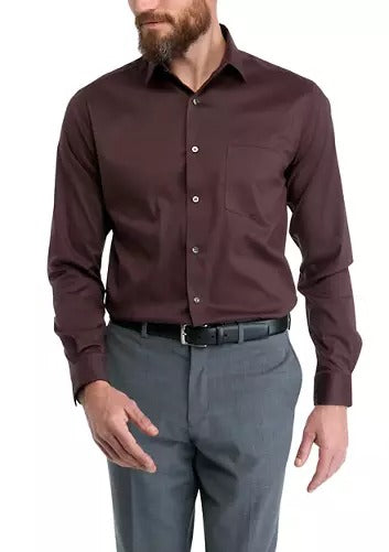 Van Heusen Mens Regular fit Dress Shirt Medium 15-15.5 32-33 Brown Solid