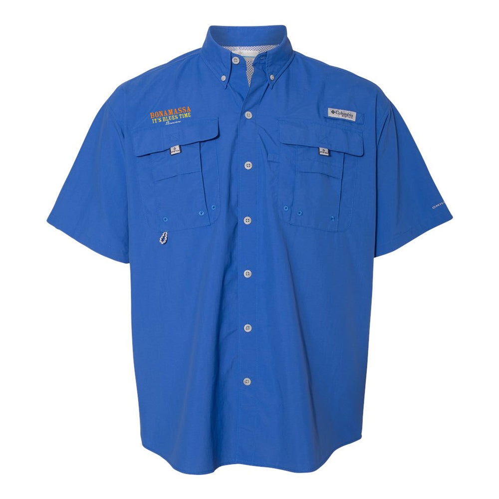 Columbia Men Regular fit Short Sleeve Button-Up Shirt XLT Blue Solid