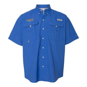 Columbia Men Regular fit Short Sleeve Button-Up Shirt XLT Blue Solid