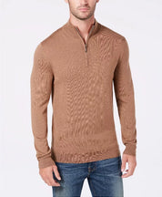 CLUB ROOM Mens QuarterZip Merino Wool Blend Sweater Brown Large