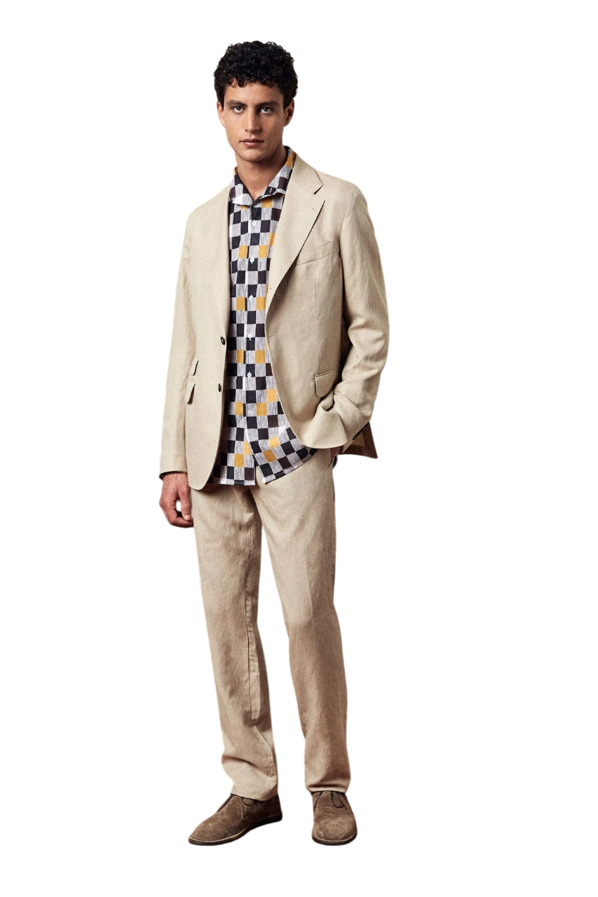 Massimo Alba Men Sloop Regular Fit Wool Linen Suit IT 50R US 40R / 34W Tan Beige