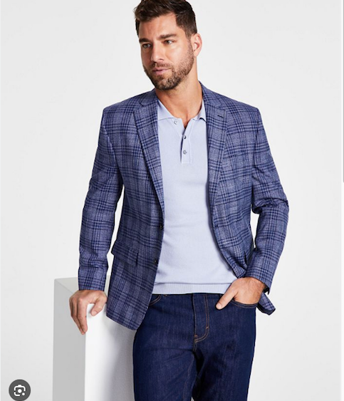Lauren Ralph Lauren Mens Classic Fit UltraFlex Blue Plaid Suit Jacket  41R