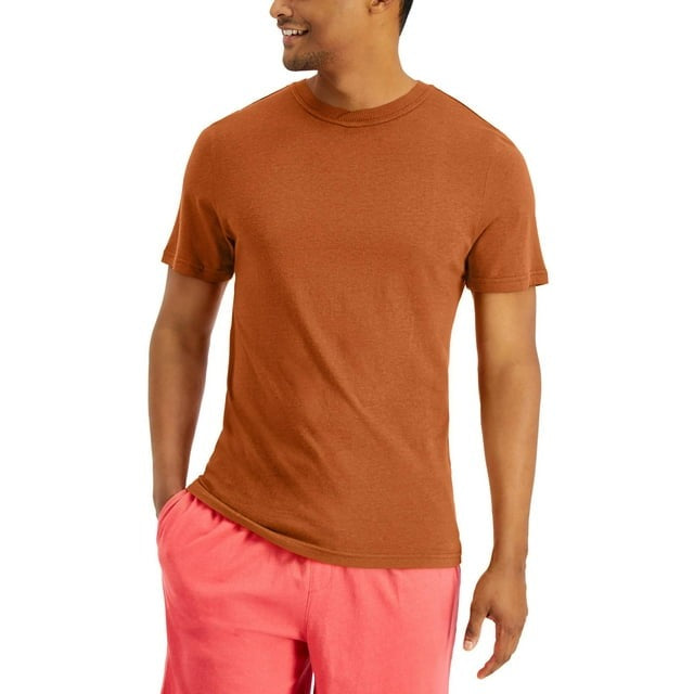 Club Room Mens Short Sleeve Crewneck Pajama Shirt Rust Orange Small