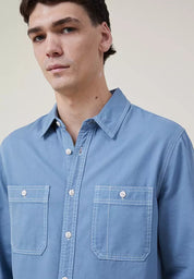 COTTON ON Mens Brooklyn Long Sleeve Button Down Shirt Chalk Blue Small