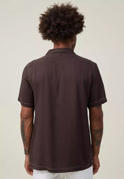 Cotton On Mens Riviera Short Sleeve Button Down Pop Stitch Shirt Brown 2XL