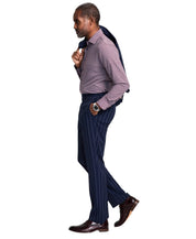 Tayion Mens Classic fit Dress Pants 32 / 32 Navy Blue Striped