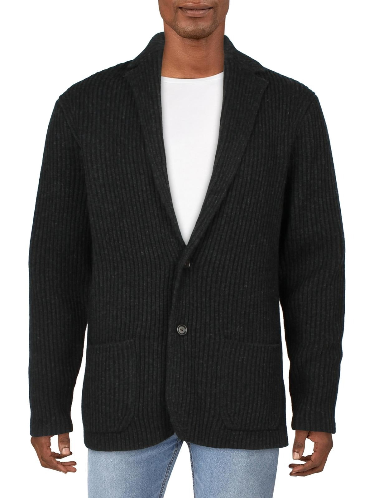 Polo Ralph Lauren Mens Wool Ribbed Knit Cardigan Sweater Medium Charcoal Grey